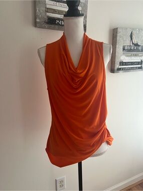 Premise Bright Orange Draped Cowl Sleeveless Top